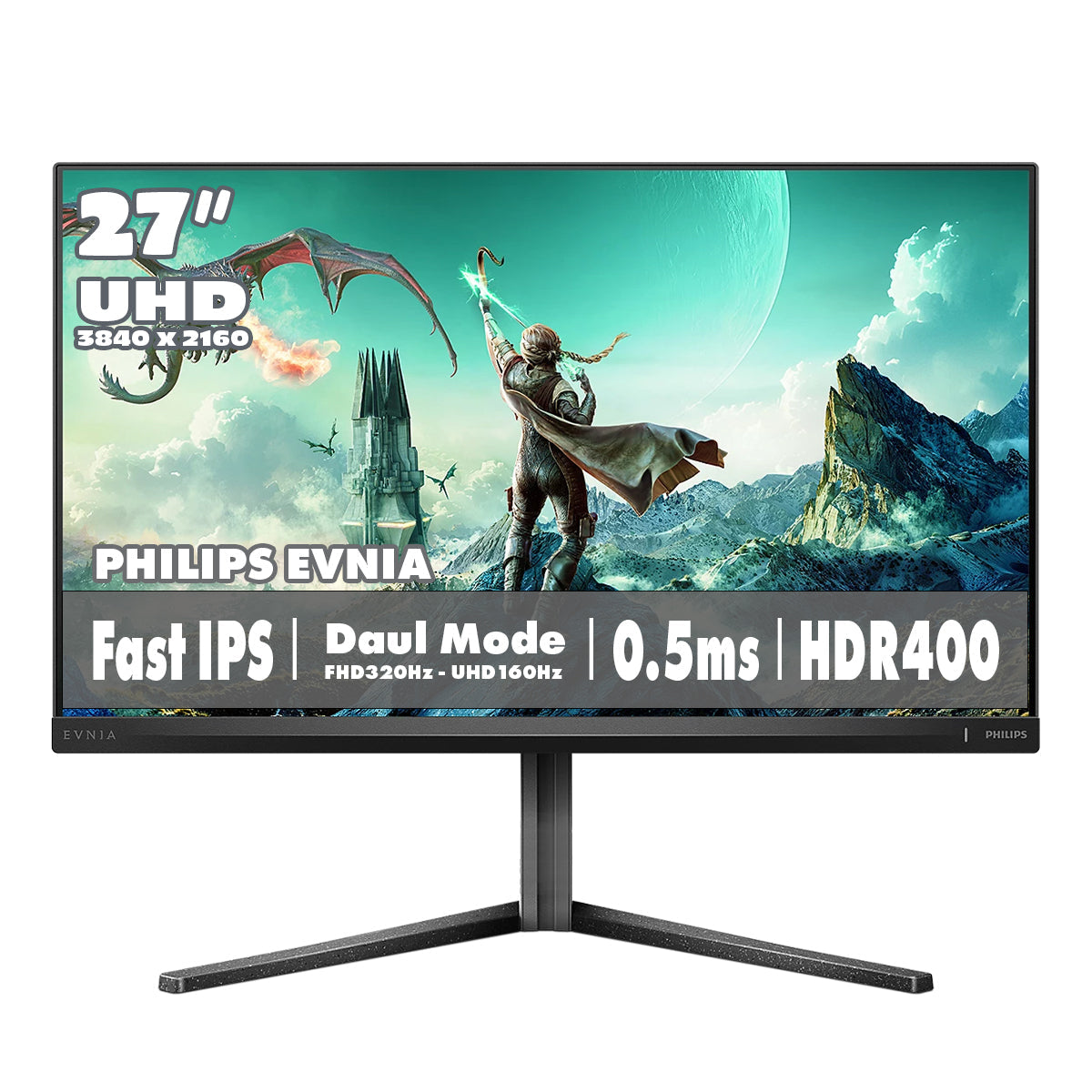 PHILIPS EVNIA 27 吋 4K UHD 快速 IPS 雙模式（4K 160Hz ↔ FHD 320Hz）電競顯示器 27M2N3800A